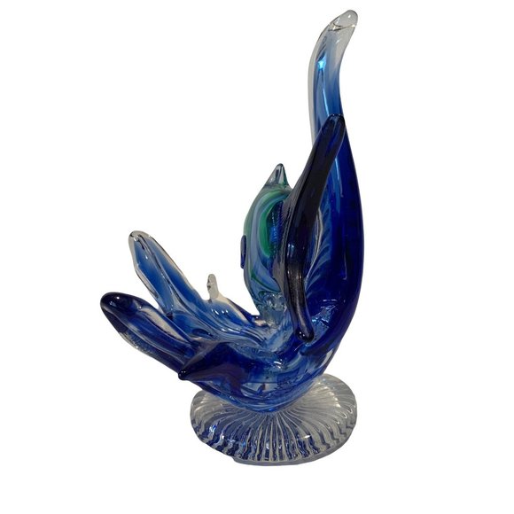 Fish Waves Glass Art Figurine Pedestal - Picture 2 of 11